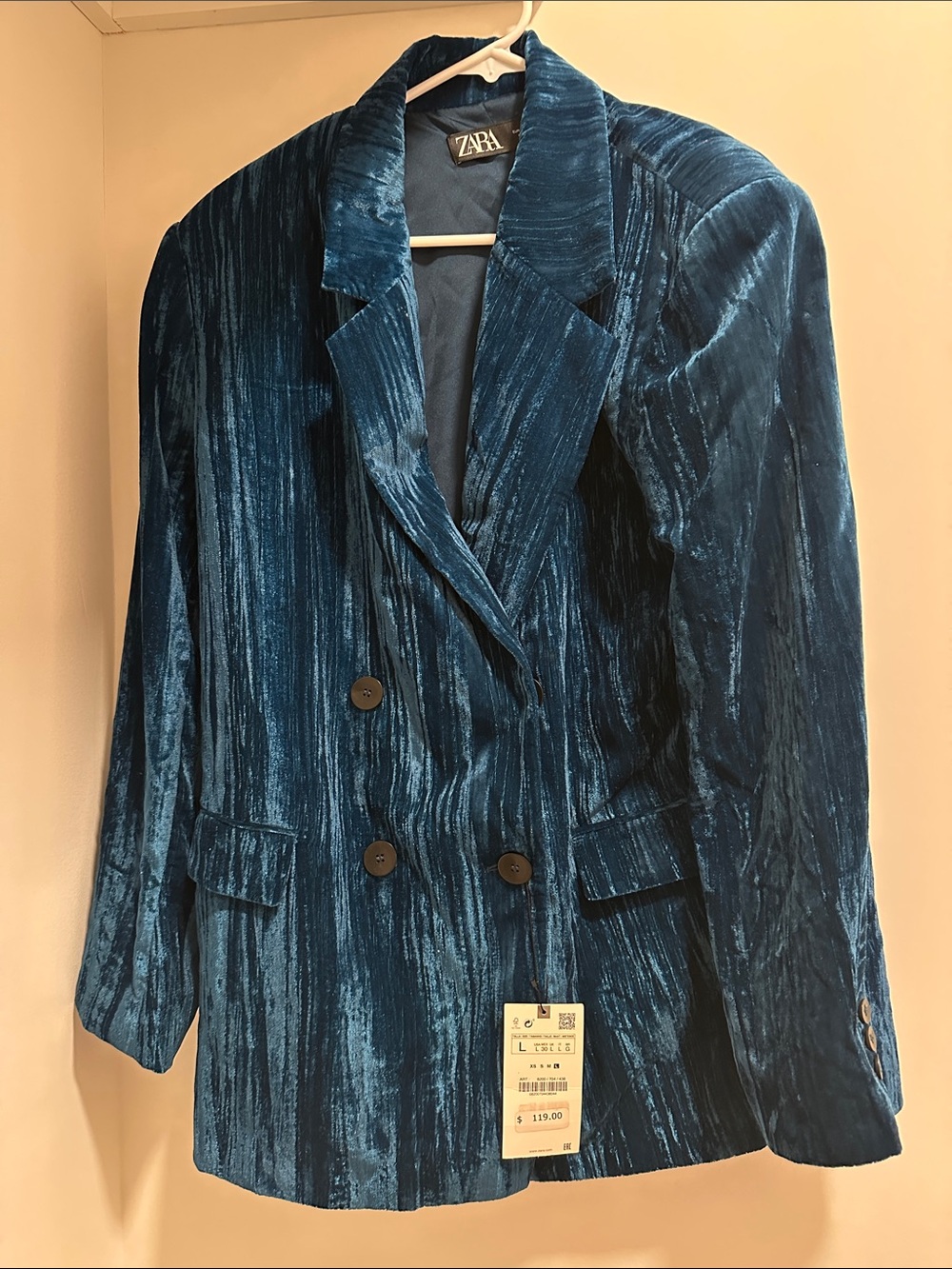 Zara Deep Teal Velvet Double-Breasted Blazer and pant suit